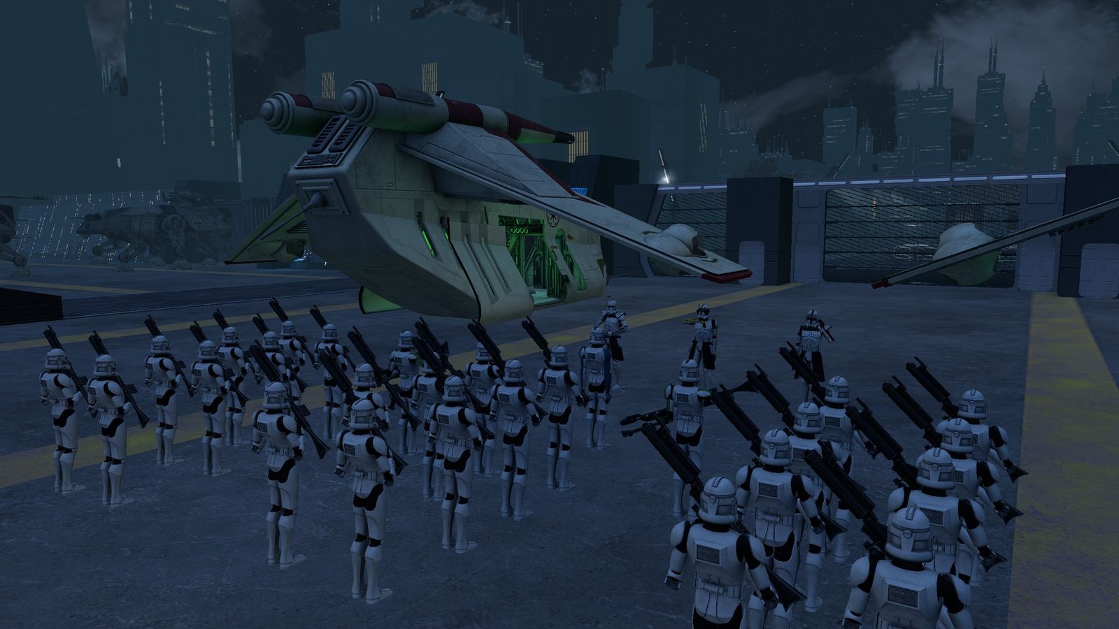 Despliegue de Clone Troopers junto a una cañonera